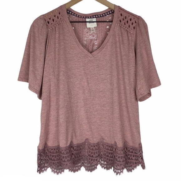 KNOX ROSE Top Blouse Lace Crochet Trim Flowy Fit Boho Prairie Peasant Size Small - Picture 1 of 10